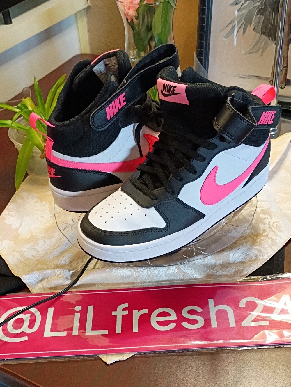 Nike Black White Pink High-Top Sneakers